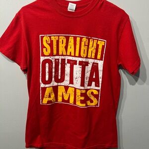 red and gold "Straight Outta Ames" hip-hop parody t-shirt ISU Size M